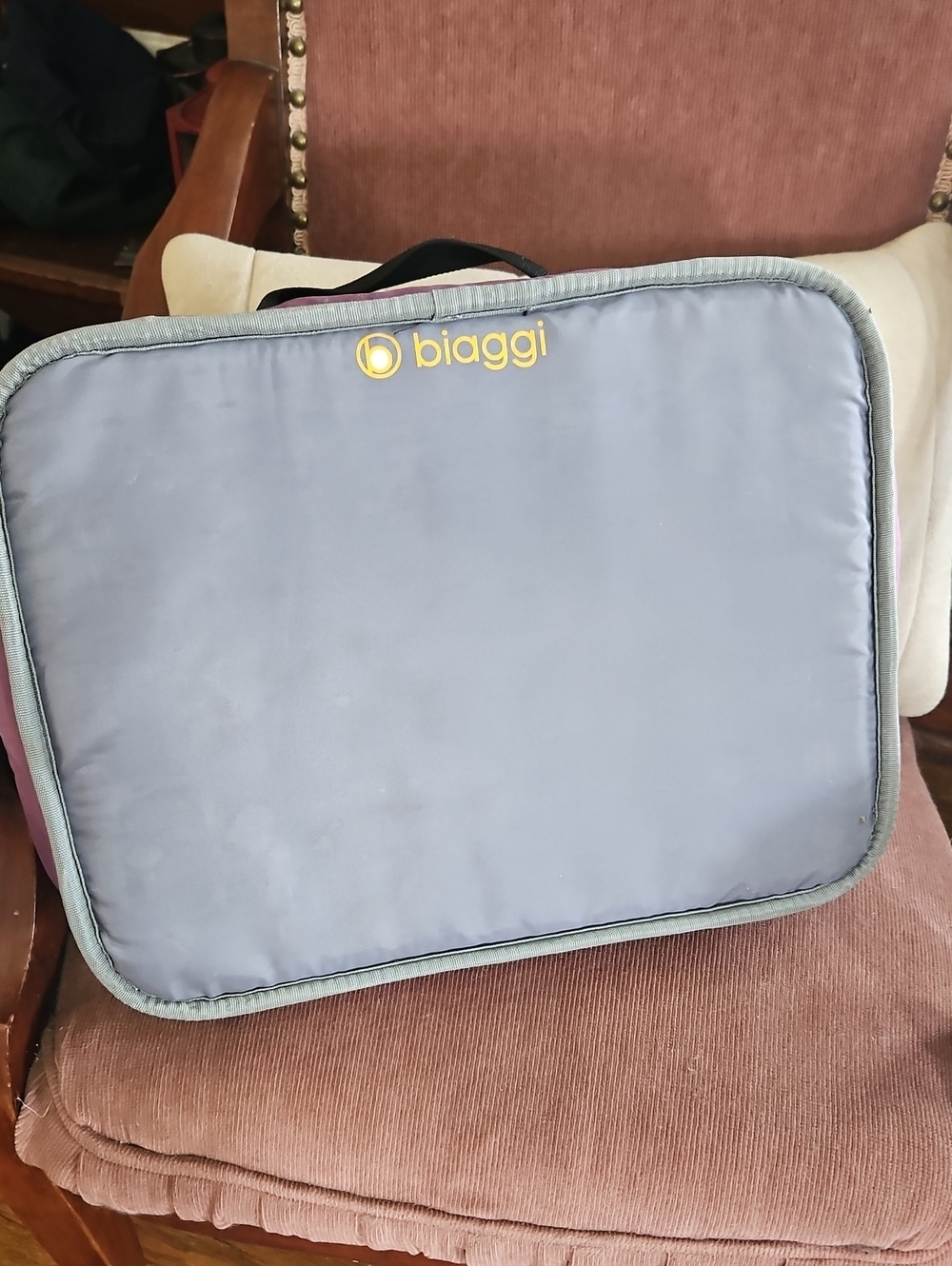 BIAGGI Nylon Expandable Travel Bag/Luggage with Wheels Plum/Grey/Black NWOT
